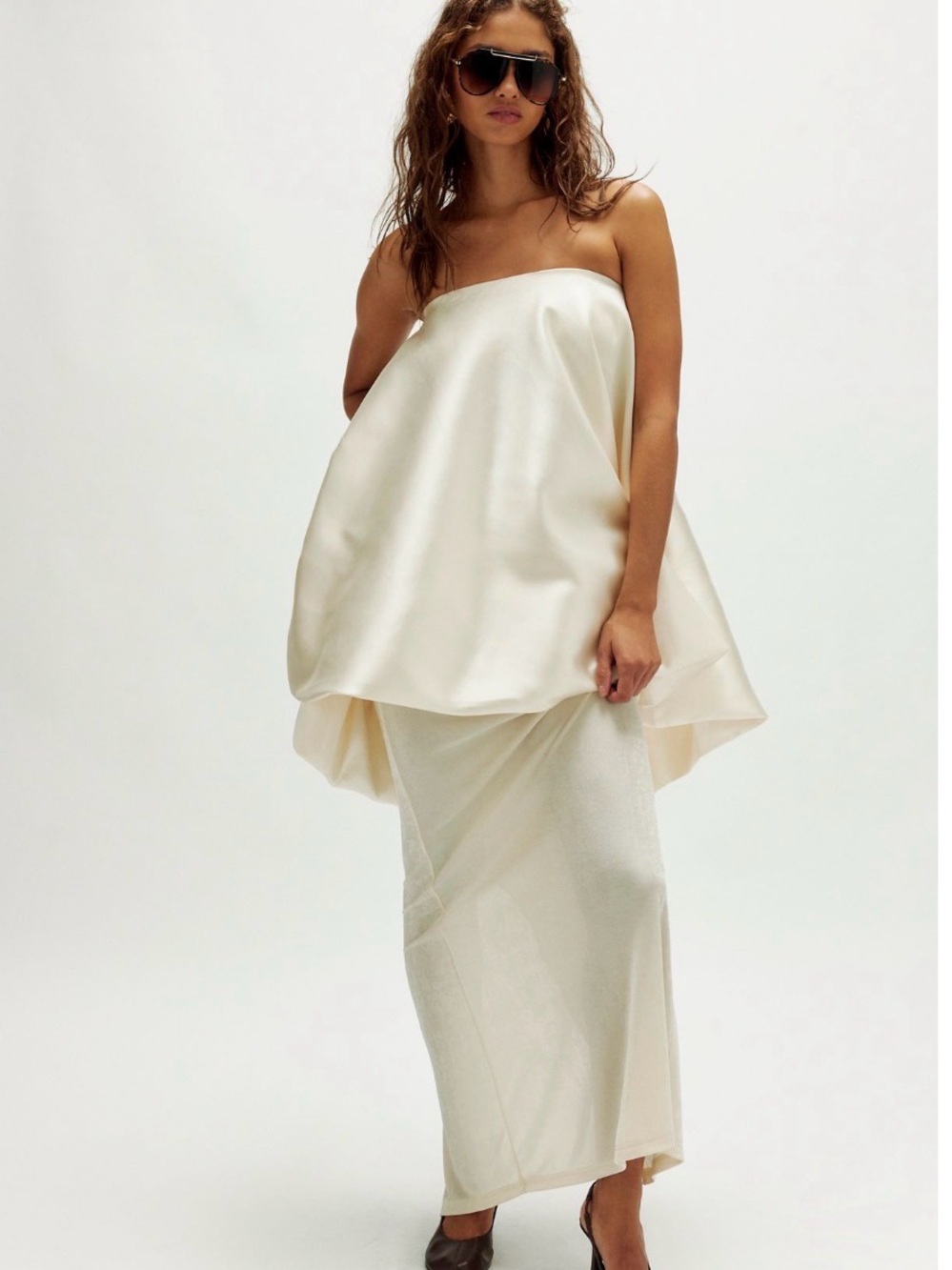 Strapless Cream Satin Mini/Maxi Dress set skirt is optional